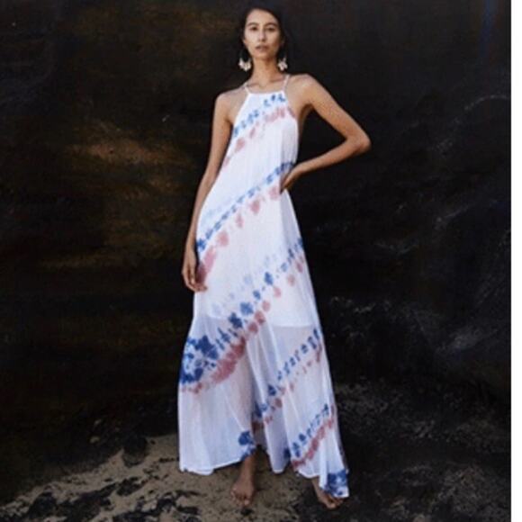 Young Fabulous & Broke Dresses & Skirts - Young Fabulous & Broke YFB Elie Trapeze Gauzy Maxi Dress Pool Lake Wash S